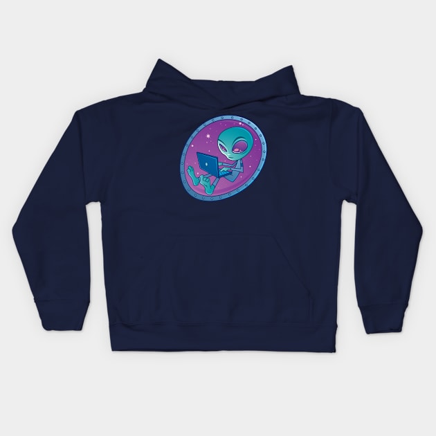 Alien with Laptop Computer Kids Hoodie by fizzgig